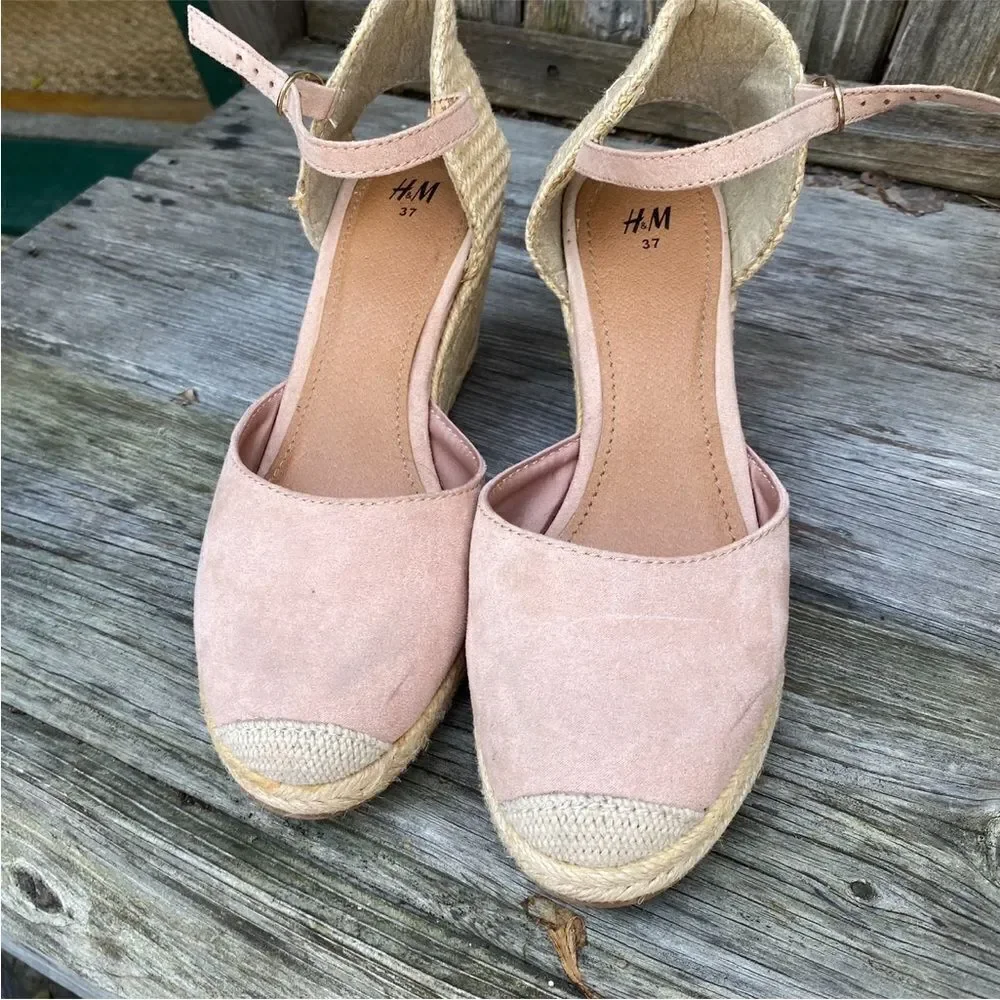 H&M light pink beige Wedge Heel Espadrille Sandals size 7